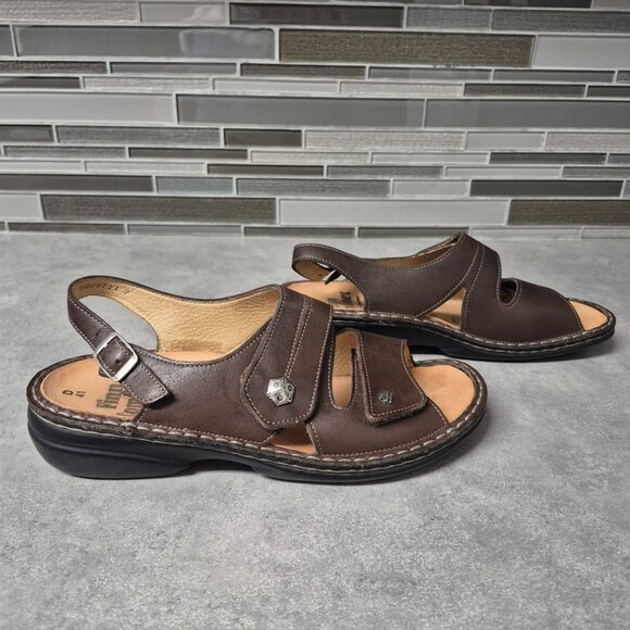 D41 Finn Comfort Germany Milos Soft Coffee Brown Leather Buckle Sandals - Picture 4 of 11